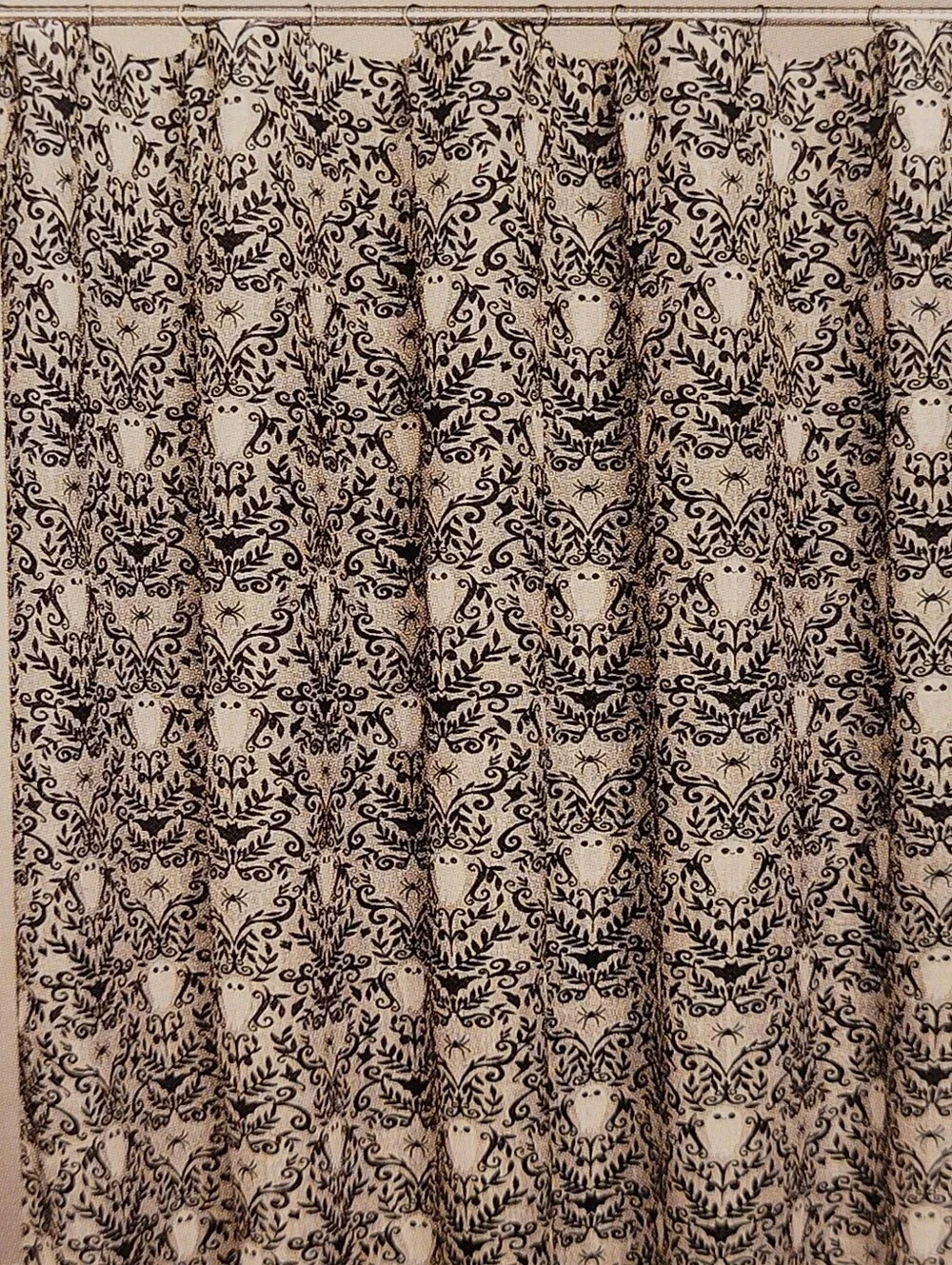 NEW Hallmark Black Gray And White Halloween Damask Shower Curtain Discontinued